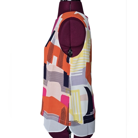 Rose & Olive Multicolor Abstract Sleeveless Blouse Size 8 Casual Boho Spring Top - Picture 2 of 6